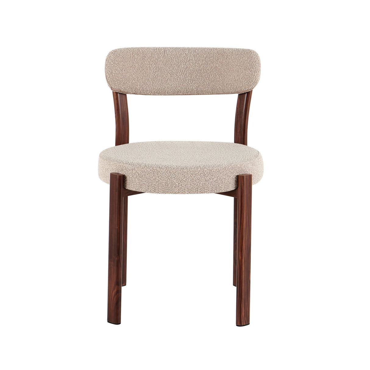 Eetkamerstoelen-Eetkamerstoel bouclé zandkleur Aiko - walnootlook frame - Japandi-Dimehouse