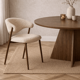 Eetkamerstoelen - Eetkamerstoel bouclé zandkleur Kaito - walnootlook frame - Japandi - Dimehouse