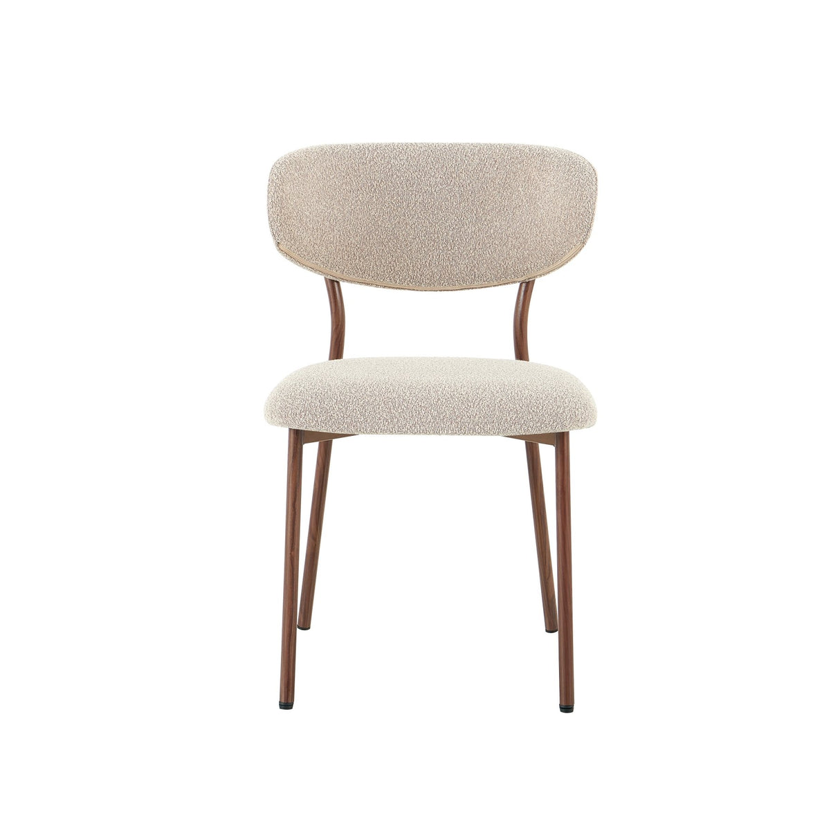 Eetkamerstoelen-Eetkamerstoel bouclé zandkleur Uma - walnootlook frame - Japandi-Dimehouse