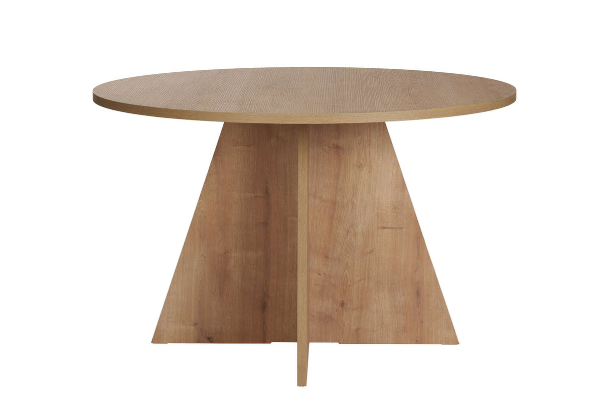 Table à manger ronde Mary en mélamine décor chêne – 125 cm