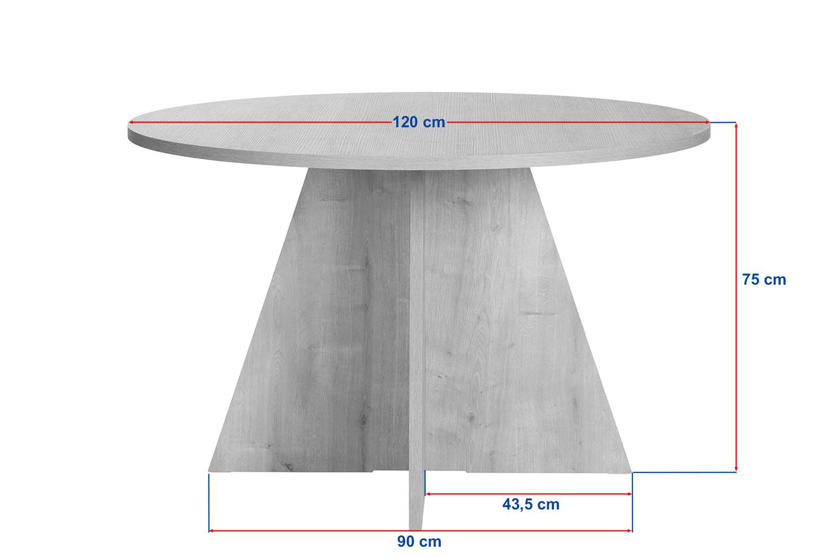Table à manger ronde Mary en mélamine aspect pin – 125 cm