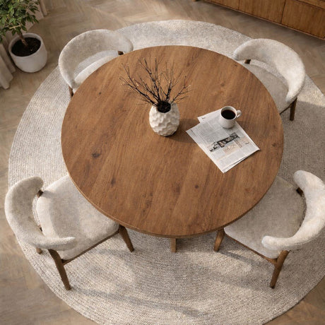 Table à manger ronde Mary en mélamine aspect pin – 125 cm