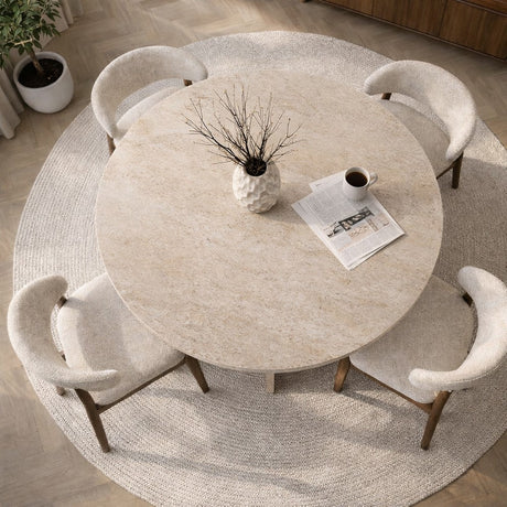 Table à manger ronde Mary en mélamine décor travertin – 125 cm