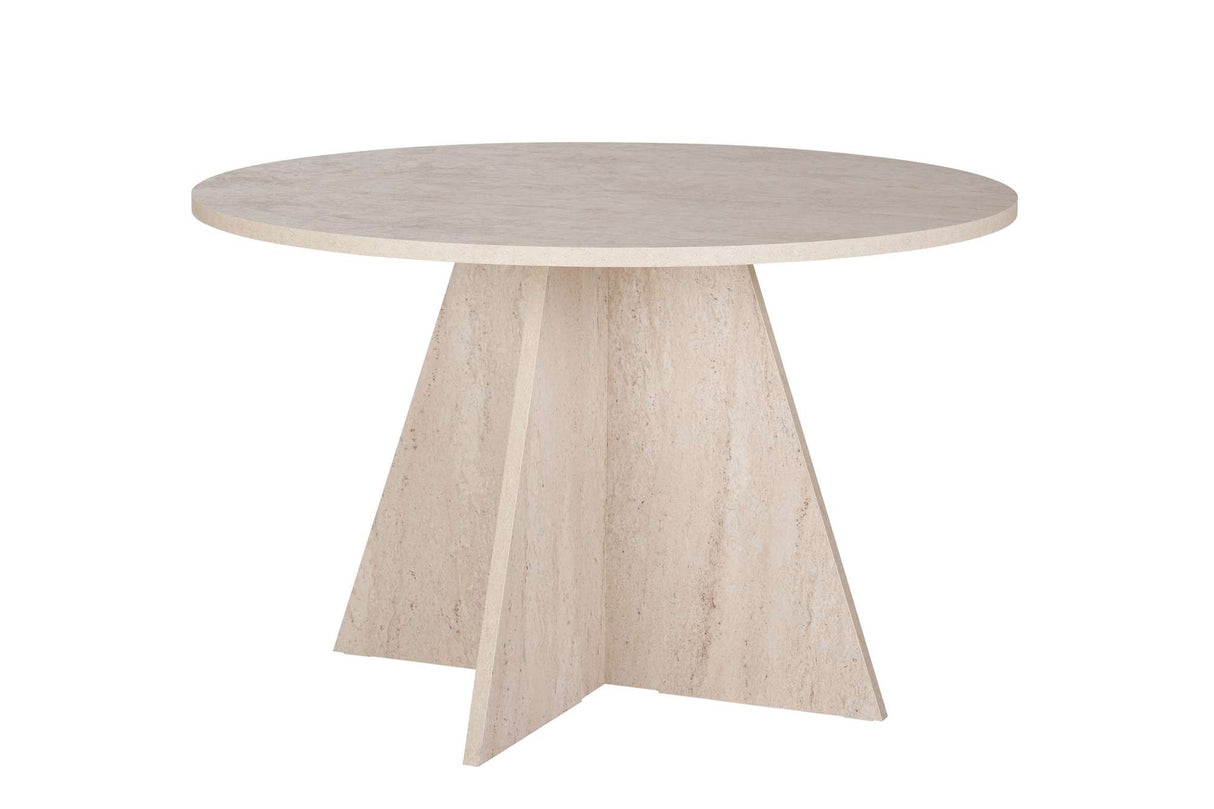 Table à manger ronde Mary en mélamine décor travertin – 125 cm