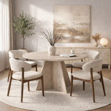 Table à manger ronde Mary en mélamine décor travertin – 125 cm