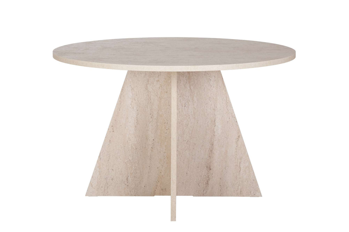 Table à manger ronde Mary en mélamine décor travertin – 125 cm