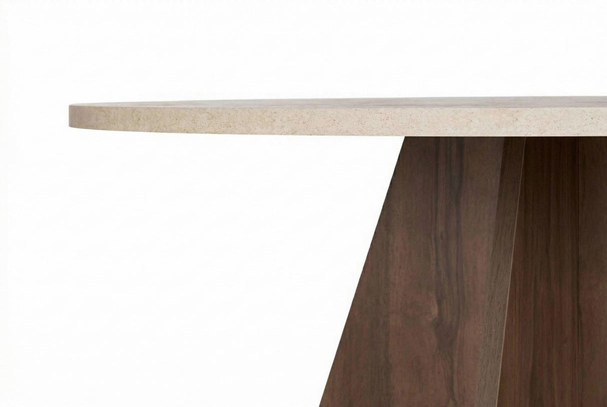 Table à manger ronde Mary en mélamine décor noyer – 125 cm