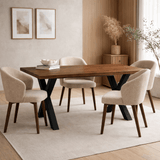 Table à manger Chêne Massif finition Noyer - 160x80 - Pied en X Noir - Kumo