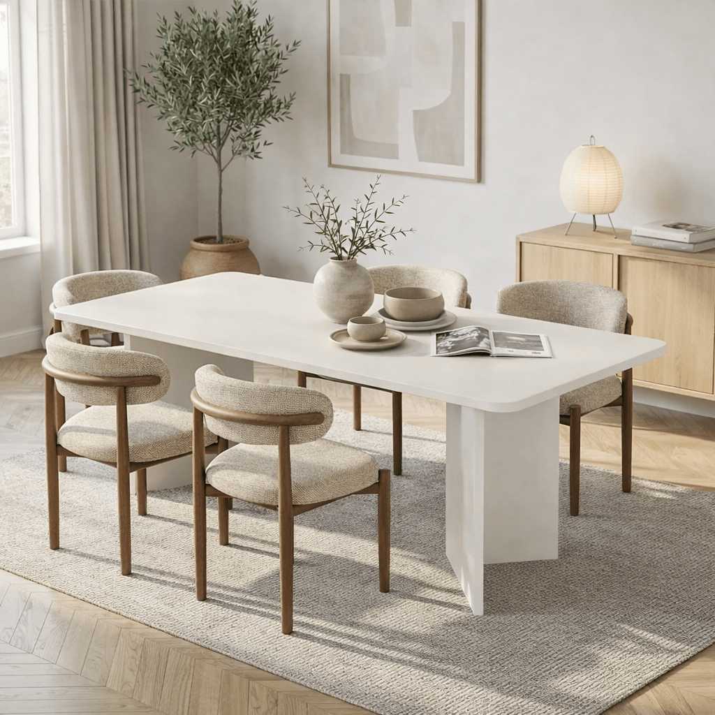 Table à manger blanche en mélamine rectangulaire 180x89,5x75 cm - Linova