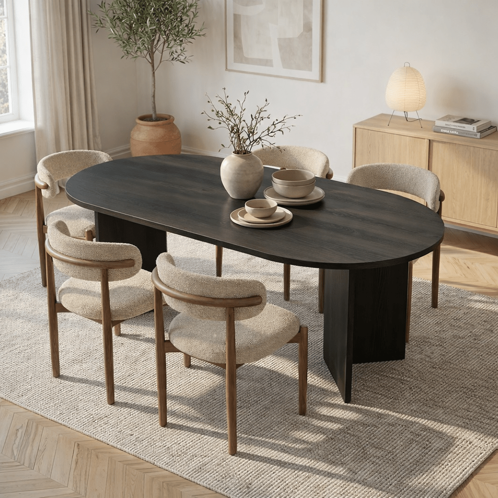 Table à manger Sablin en bois noir 180x89,5x75 cm en mélamine 