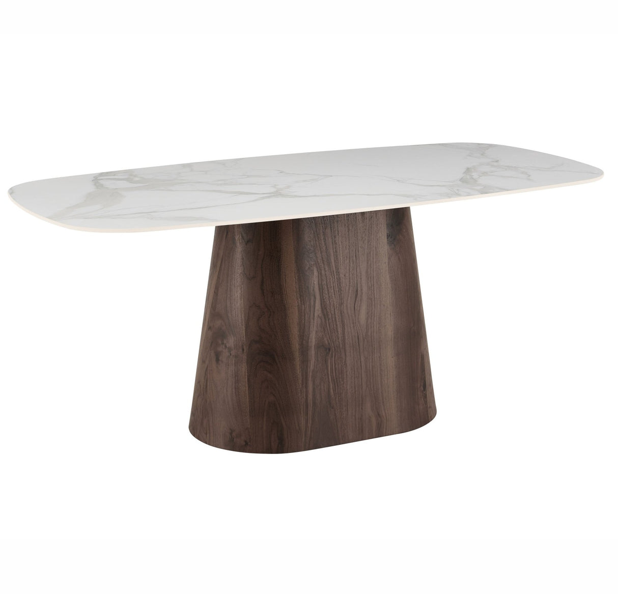 Eettafels-Eettafel Sintered Stone Marmerlook Wit - Walnoot Frame - Deens ovaal - 180x90 cm - Lea-Dimehouse