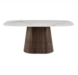 Eettafels-Eettafel Sintered Stone Marmerlook Wit - Walnoot Frame - Deens ovaal - 180x90 cm - Lea-Dimehouse
