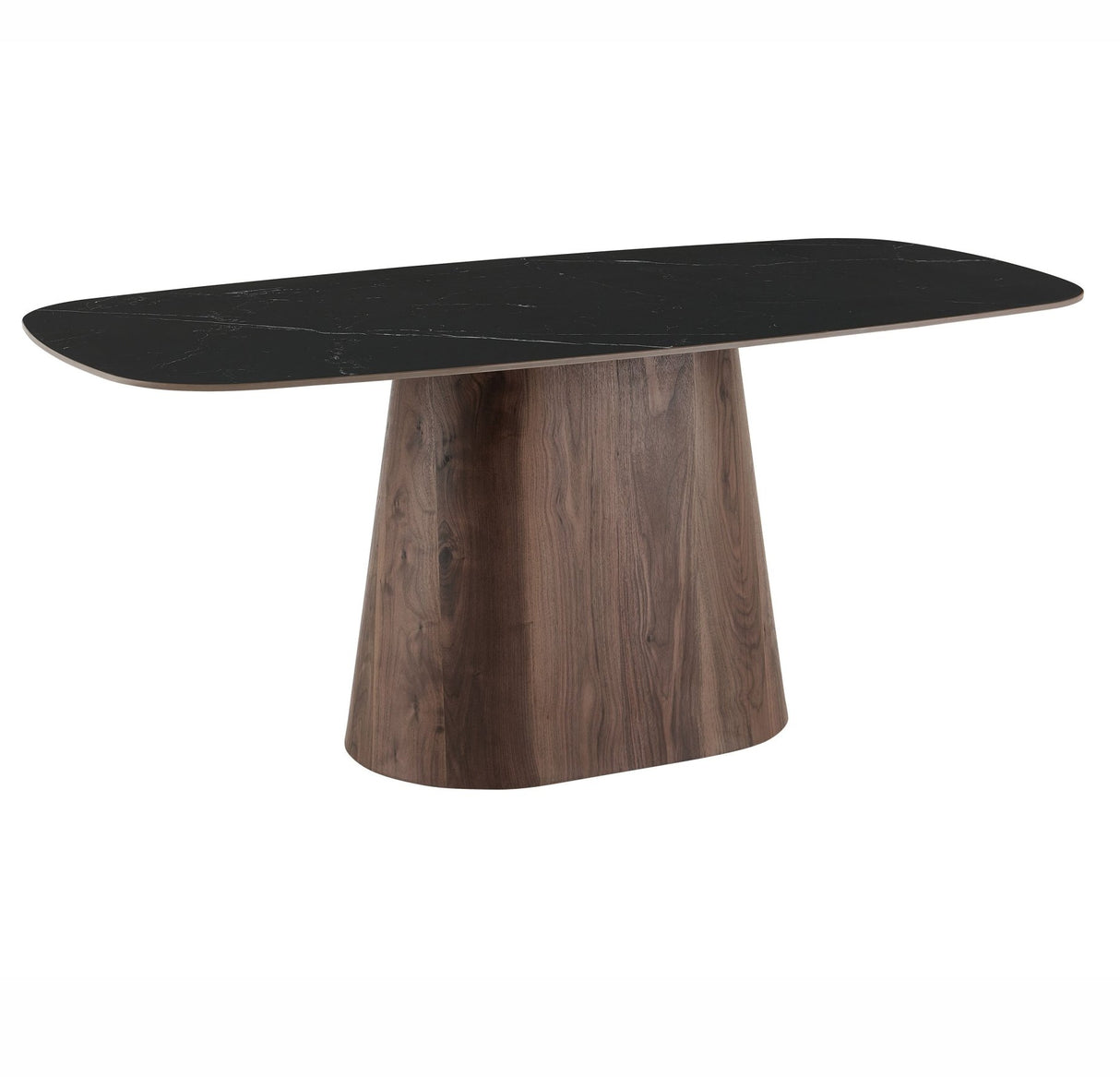 Eettafels-Eettafel Sintered Stone Marmerlook Zwart - Walnoot Frame - Deens ovaal - 180x90 cm - Lea-Dimehouse