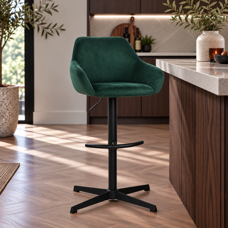 Tabouret de bar à venin Velvet vert - siège de bar rotatif réglable avec accoudoir