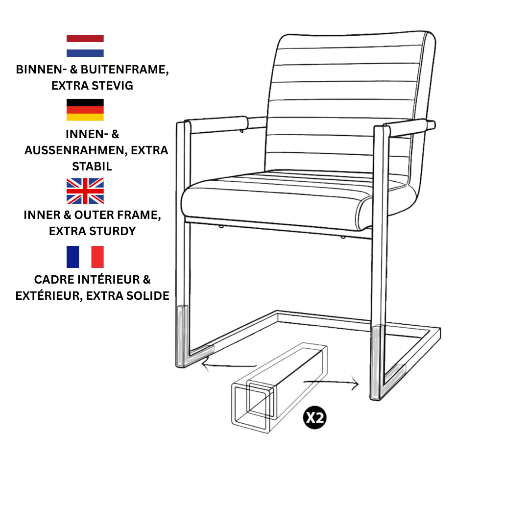 Chaise de salle à manger industrielle verte Kuba - Similicuir - Avec accoudoirs 