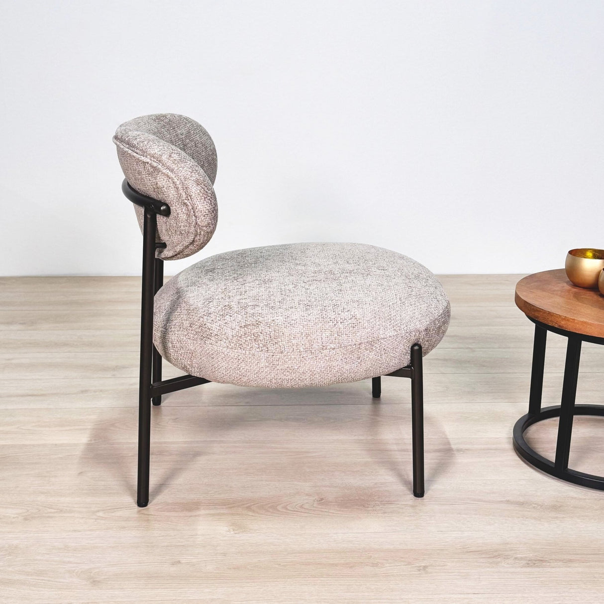 Fauteuil scandinave rond tissu mélangé beige Nova