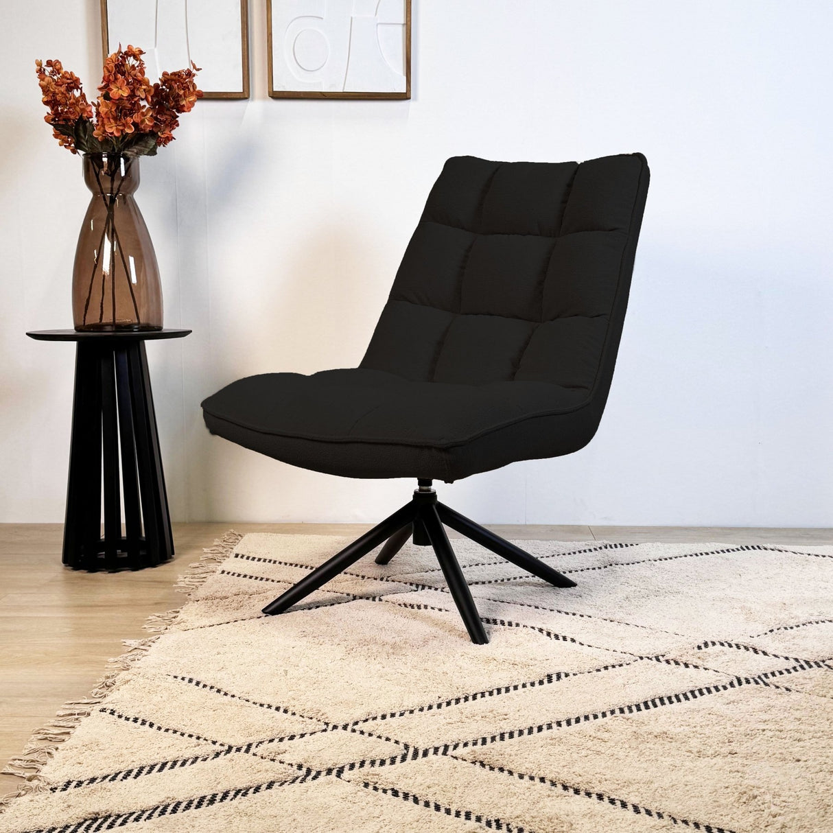 Fauteuil pivotant Yuki Noir Bouclé 360° 