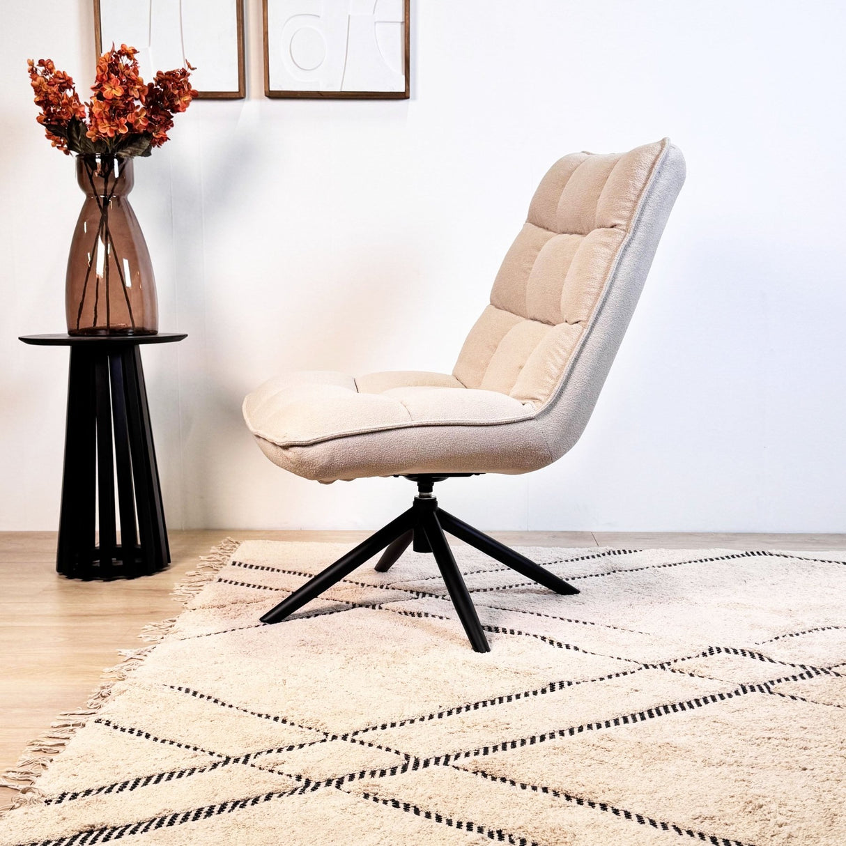 Fauteuil pivotant Yuki Beige Bouclé 360° 