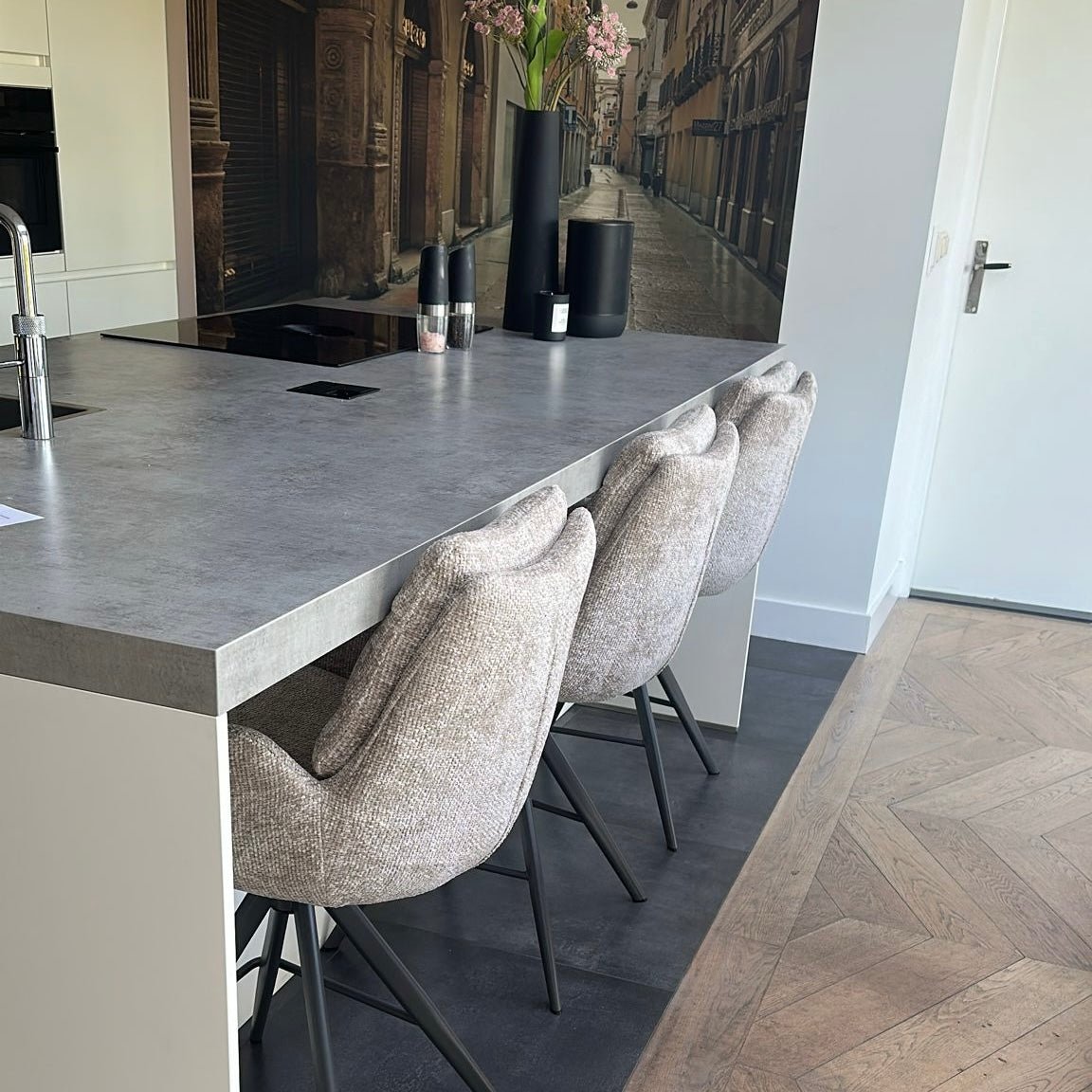 Ensemble de 2 Tabourets de Bar Elite Tissu Chenille Sable Rich Rotatif 