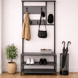 Meuble de rangement Porte-manteau Anthracite Mélamine Novad - Avec étagères 