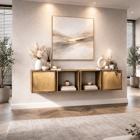 Buffet Suspendu Maceo - Bois de manguier Sable avec Accent en Laiton 169 cm 