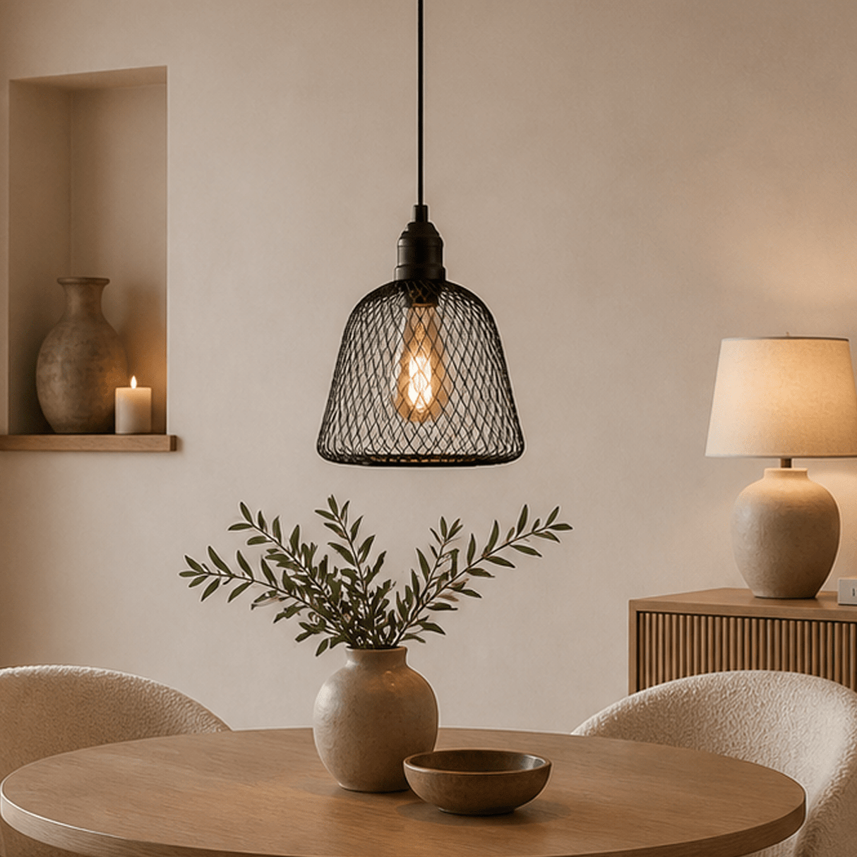 Hanglamp zwart Metaal – Gaas structuur - 23 cm - 1-lichts – Hudson