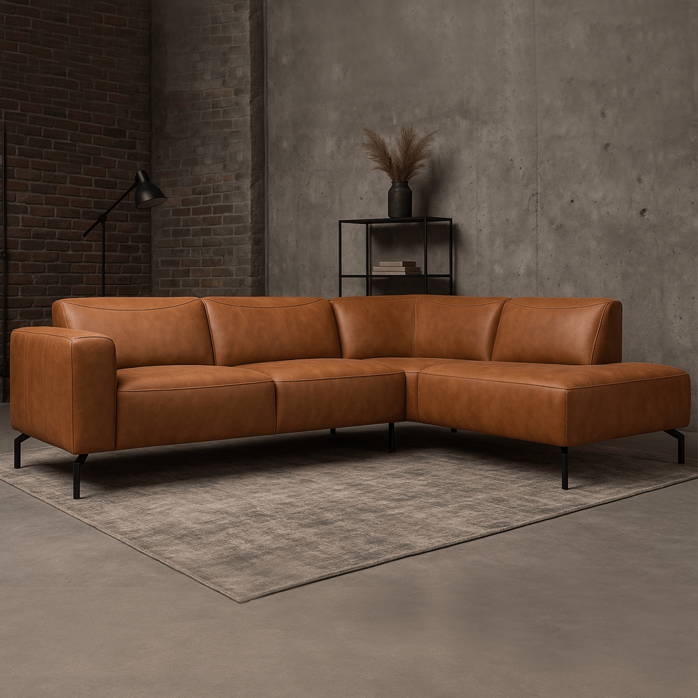 Canapé d'angle Barin cognac robuste en cuir écologique à droite 