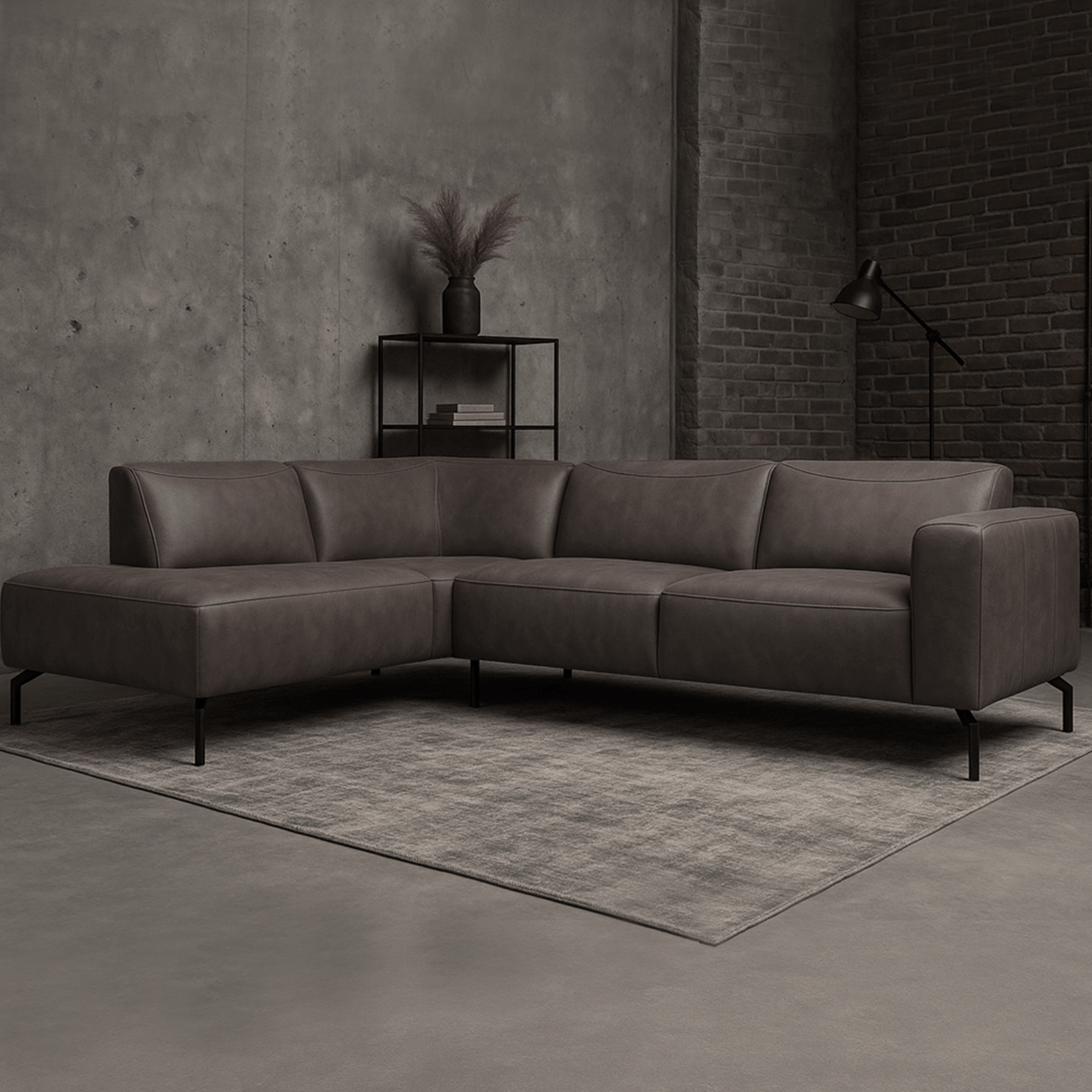 Canapé d'angle Barin anthracite robuste en cuir écologique à gauche 