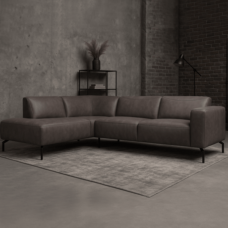Canapé d'angle Barin anthracite robuste en cuir écologique à gauche 