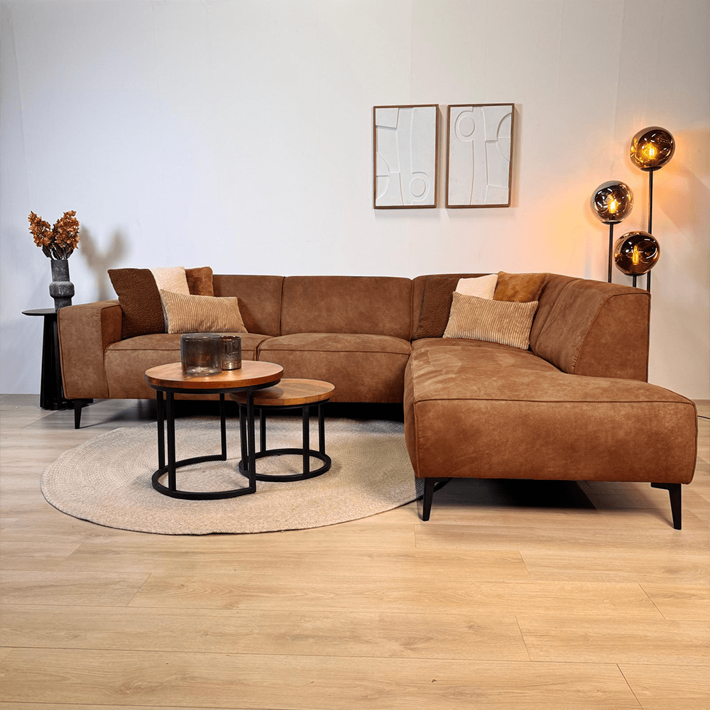 Canapé d'angle droit en cuir de buffle beige SALVI | Leroy Merlin Canapé d'angle droit en cuir de buffle beige SALVI | Leroy Merlin