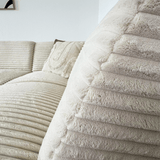 Canapé d’angle Gavi en tissu côtelé ultra doux crème – méridienne à droite