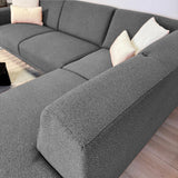 Canapé d'angle Maël en tissu bouclé de couleur grise - côté droit 