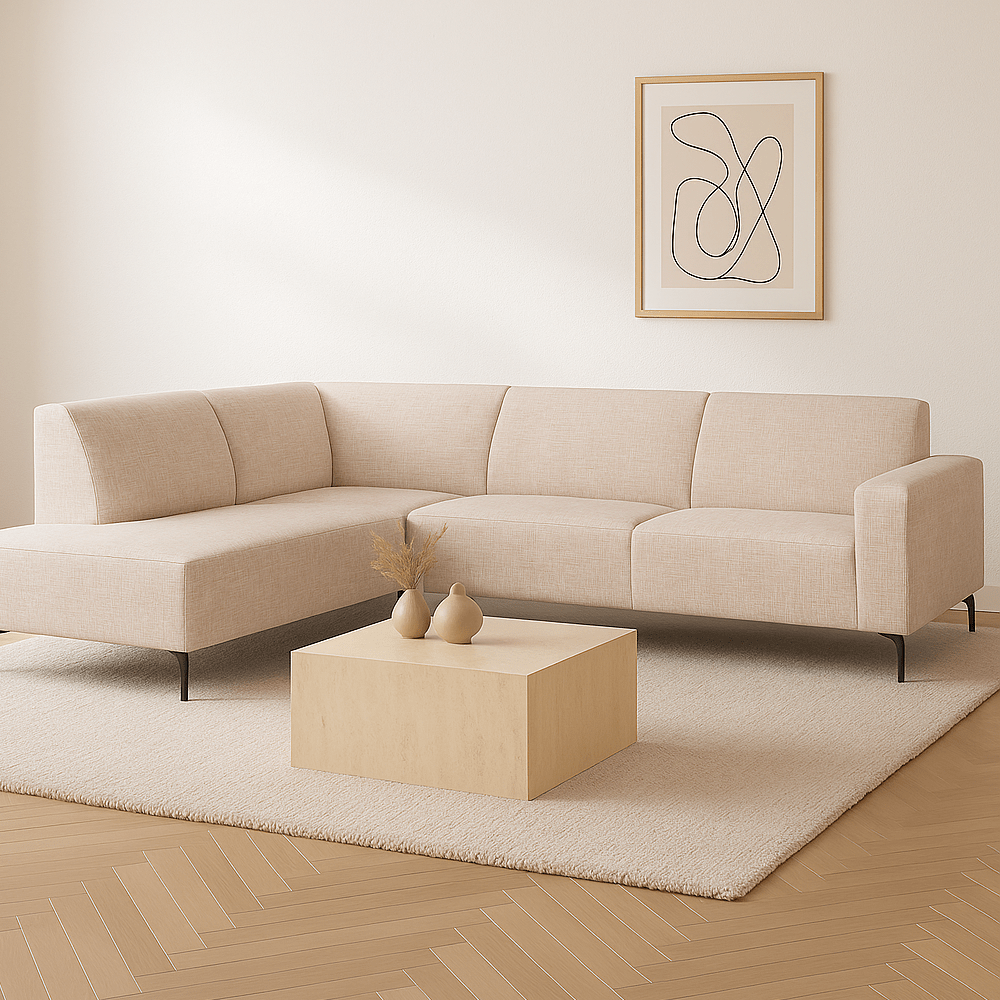 Canapé d'angle manon avec chaise longue gauche chenille beige