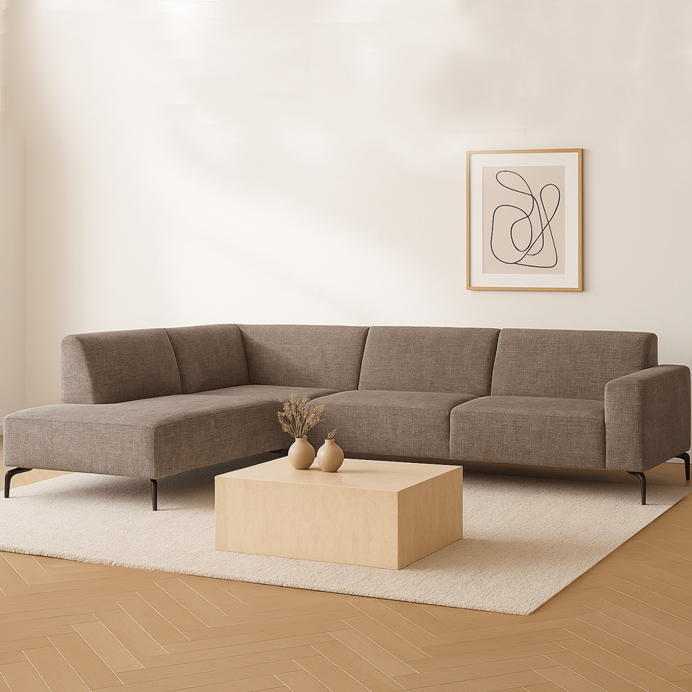 Canapé d'angle manon avec chaise longue gauche chenille taupe