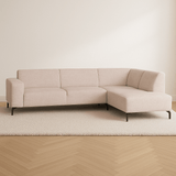 Canapé d'angle manon avec chaise longue sur le beige de chenille droite