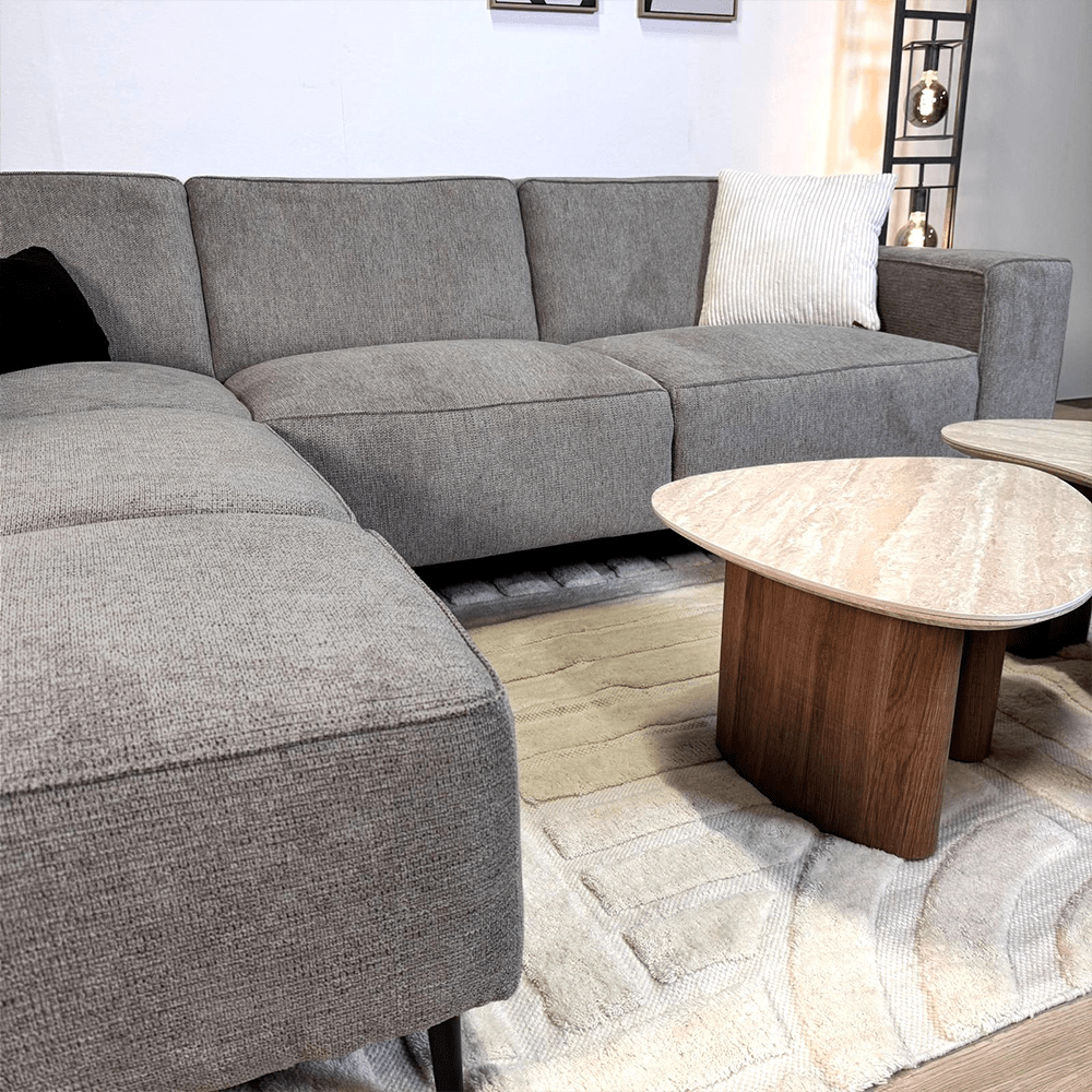 Canapé d'angle Ravi – Chenille Mêlée Taupe – Droit 