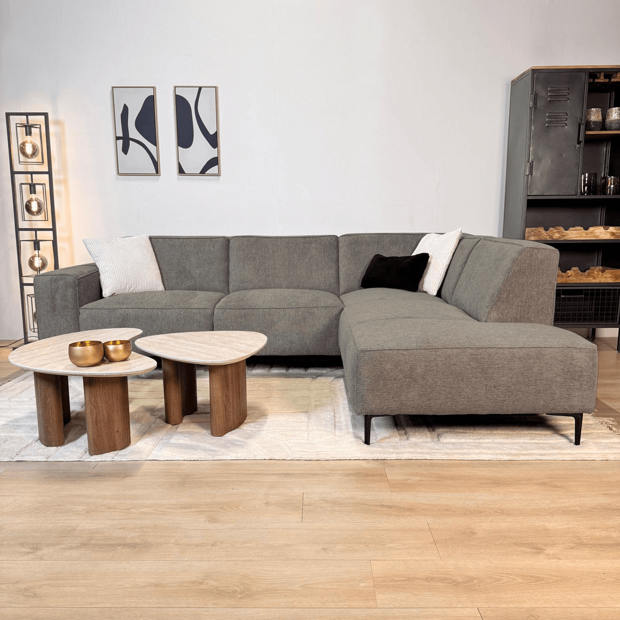 Canapé d'angle Ravi – Chenille Mêlée Taupe – Droit 