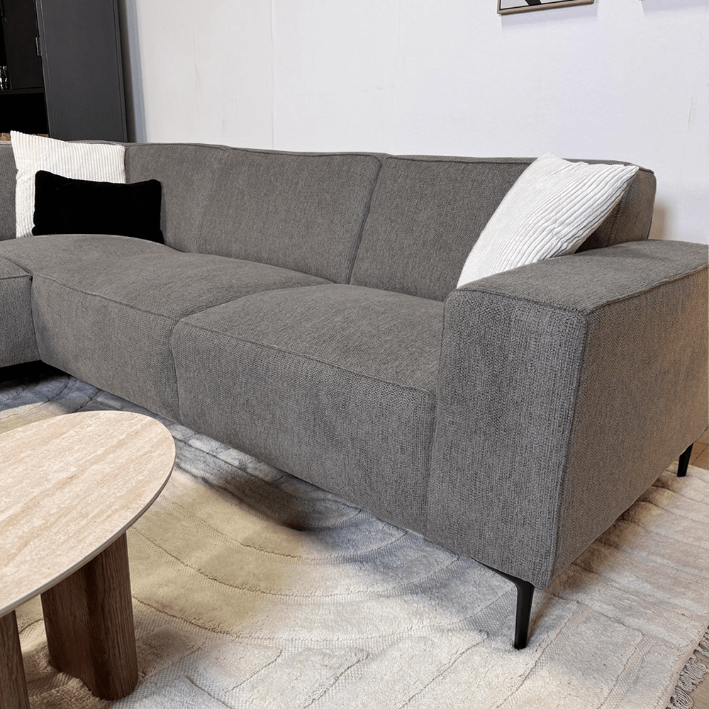 Canapé d'angle Ravi – Chenille Mêlée Taupe – Droit 