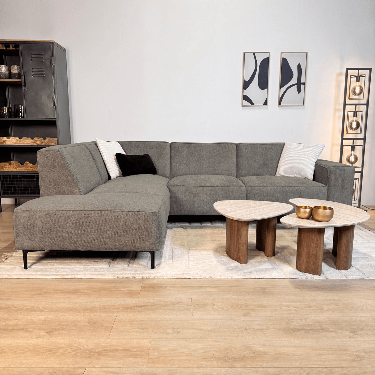 Canapé d'angle Ravi – Chenille Mêlée Taupe – Gauche 