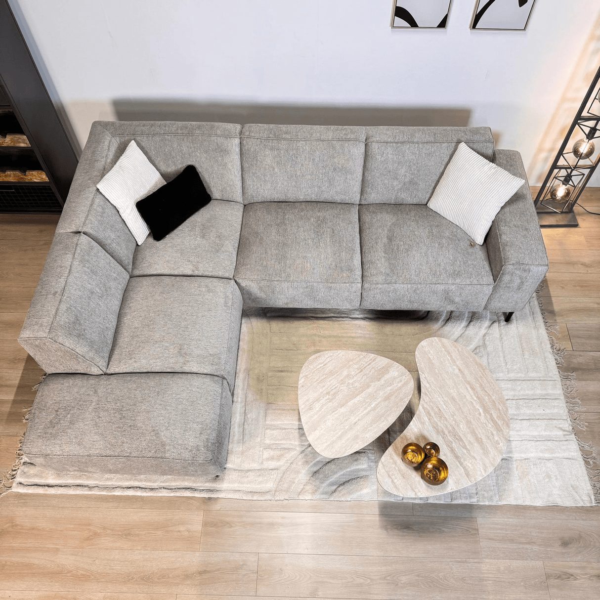 Canapé d'angle Ravi – Chenille Mêlée Gris – Gauche 