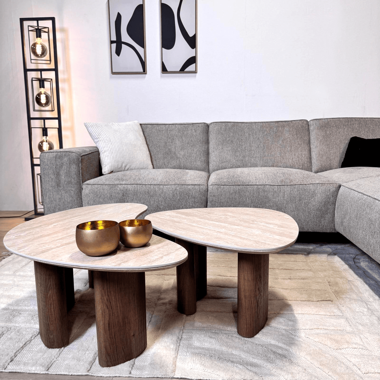 Canapé d'angle Ravi – Chenille Mêlée Gris – Droit 