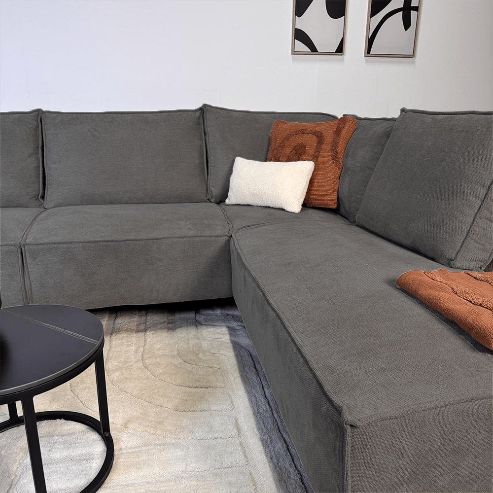 Canapé d'angle avec chaise longue en chenille anthracite Yara - droit 