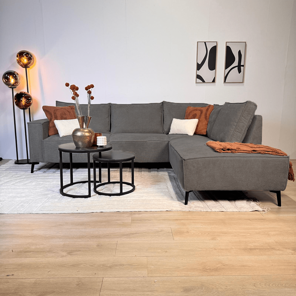 Canapé d'angle avec chaise longue en chenille anthracite Yara - droit 