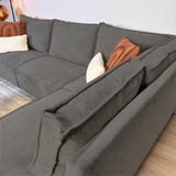 Canapé d'angle avec chaise longue en chenille anthracite Yara - droit 