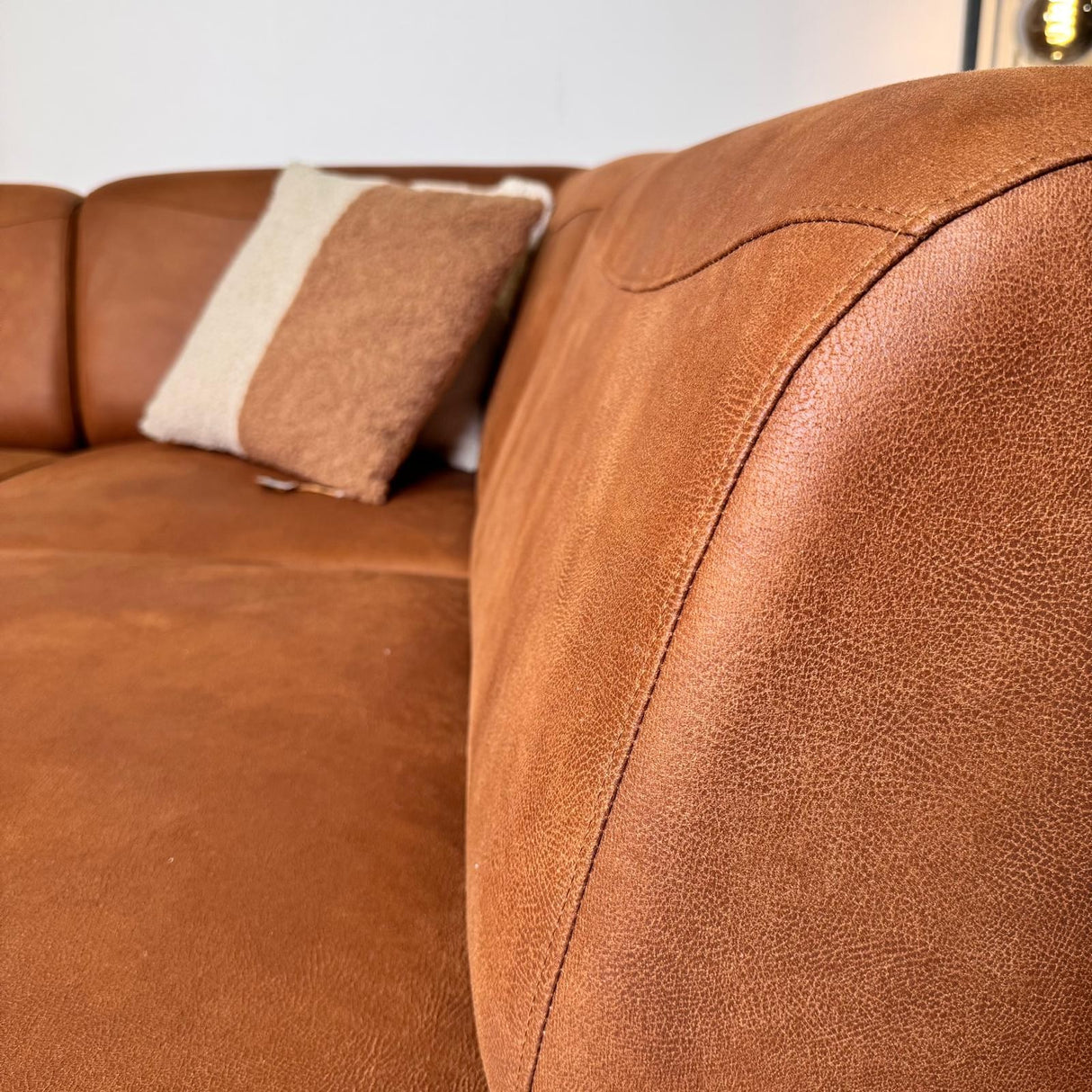 Canapé d'angle Barin cognac robuste en cuir écologique à droite 