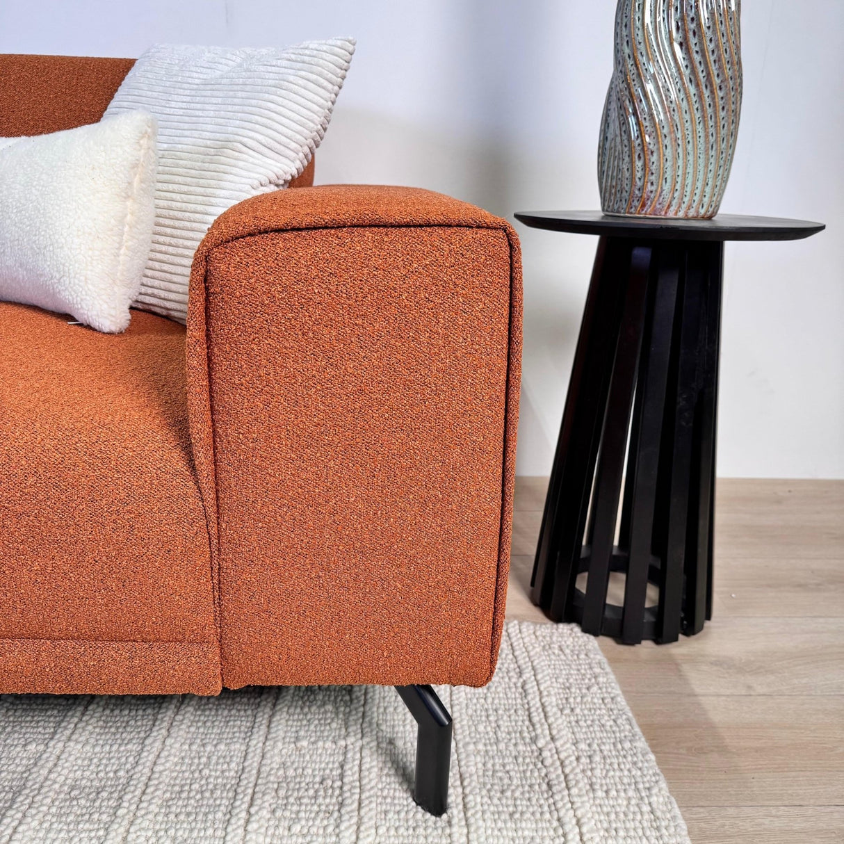 Canapé d'angle Maël en tissu bouclé couleur terracotta - gauche 