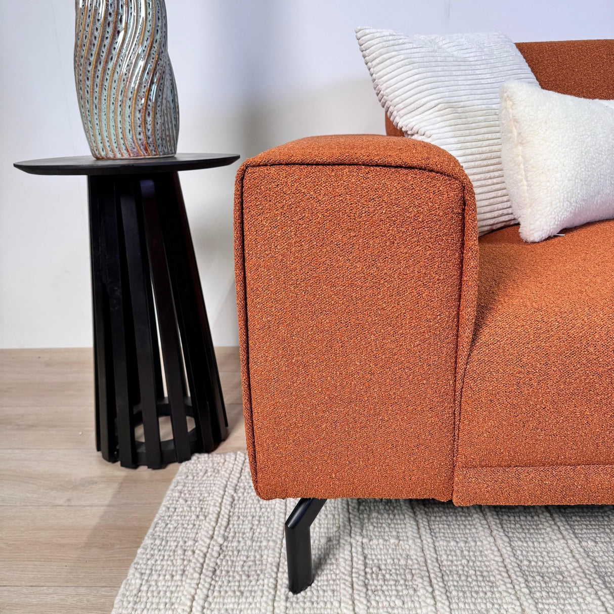 Canapé d'angle Maël en tissu bouclé couleur terracotta - droit 