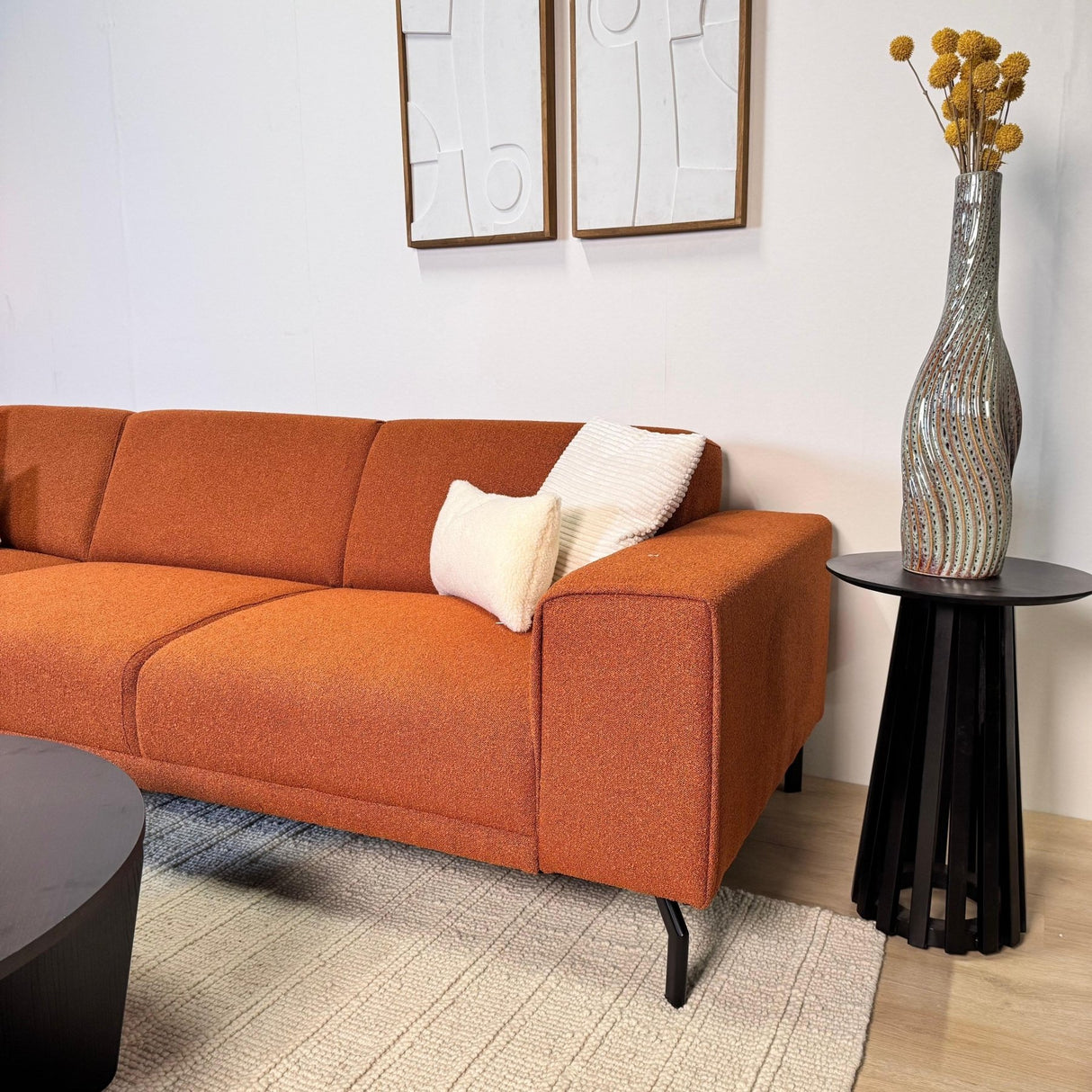 Canapé d'angle Maël en tissu bouclé couleur terracotta - gauche 