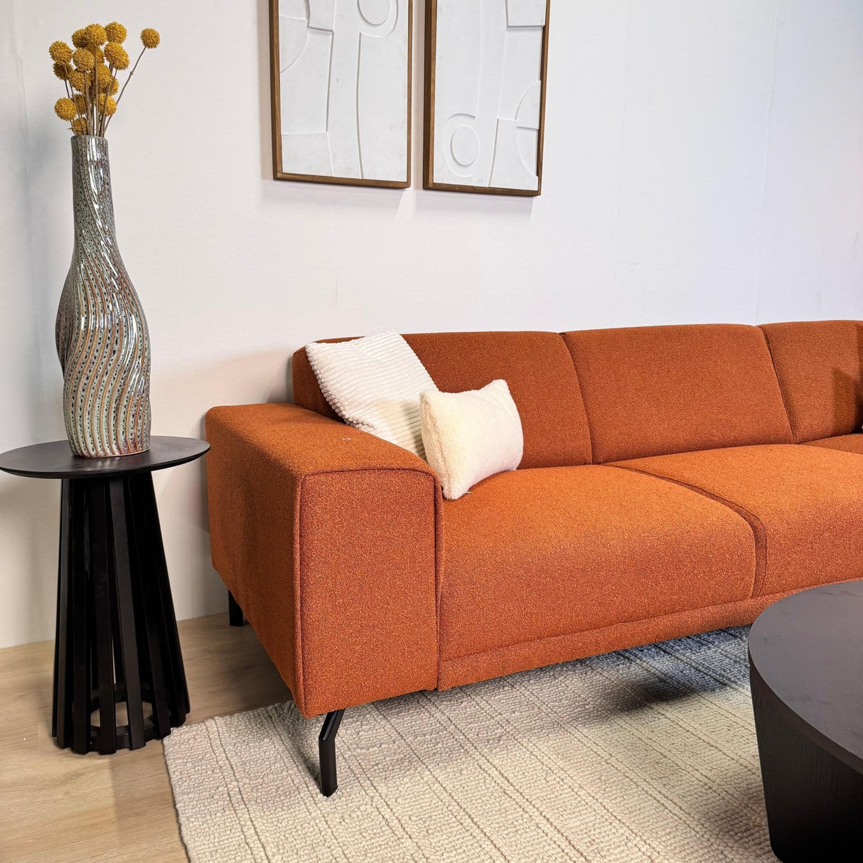 Canapé d'angle Maël en tissu bouclé couleur terracotta - droit 