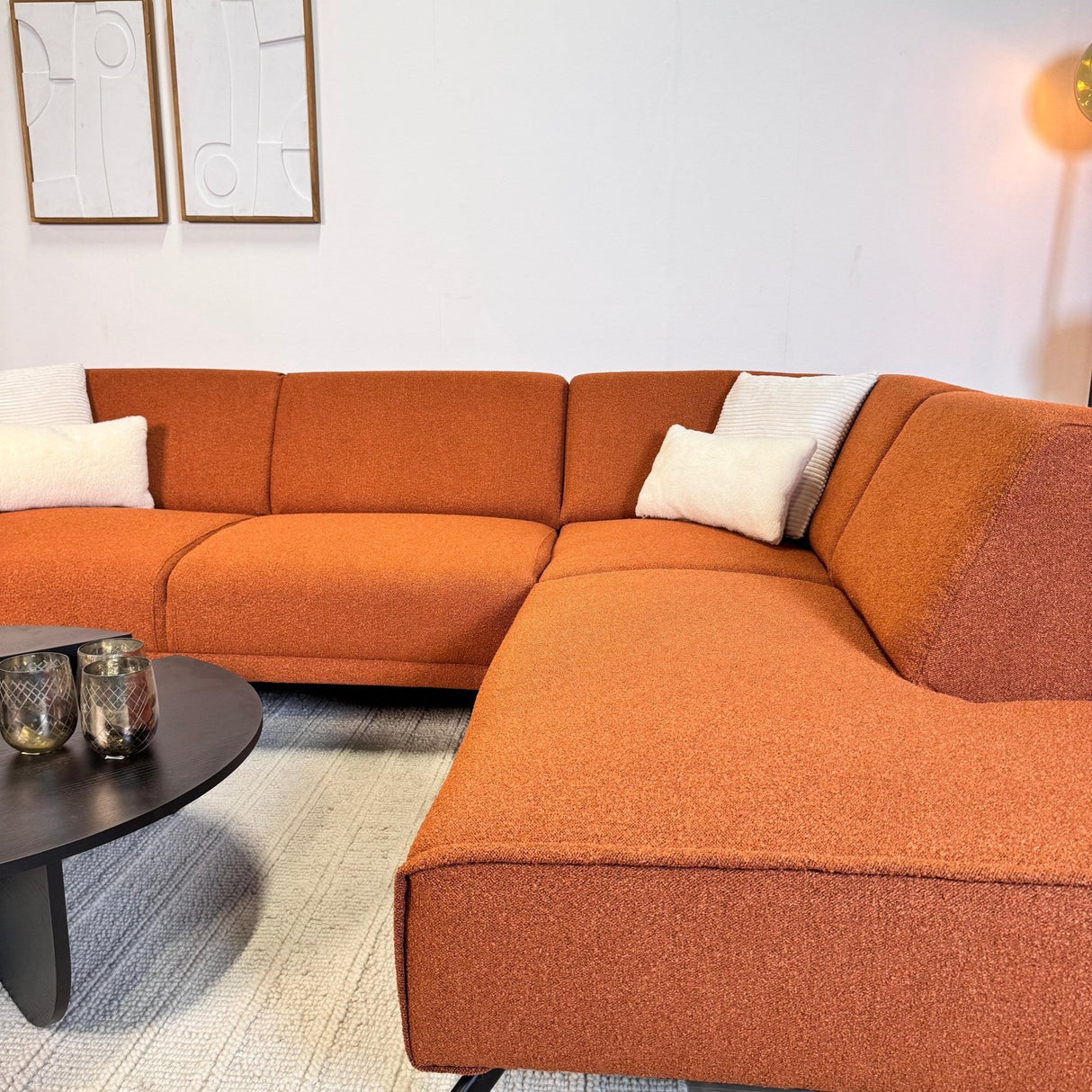 Canapé d'angle Maël en tissu bouclé couleur terracotta - gauche 